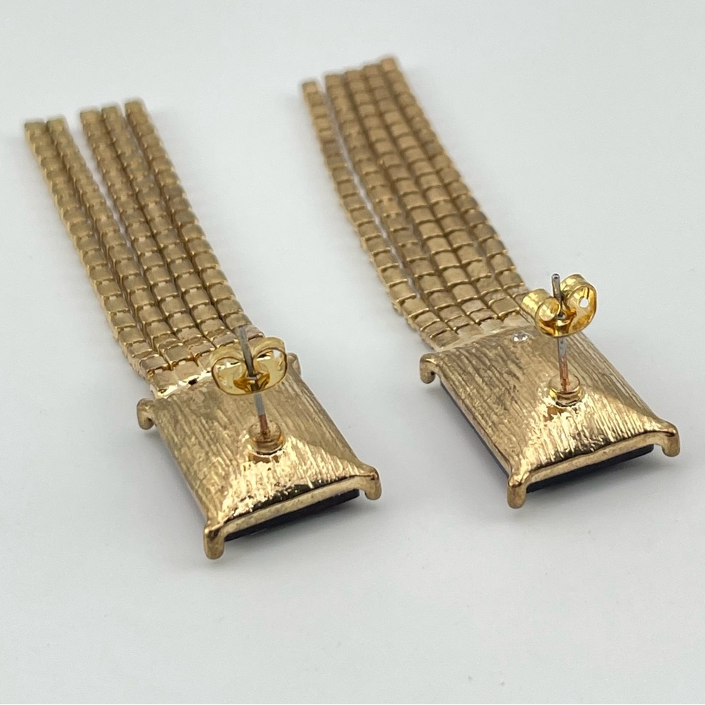 Statement Gold Dangle Earrings W/ Red Crystal & R… - image 2